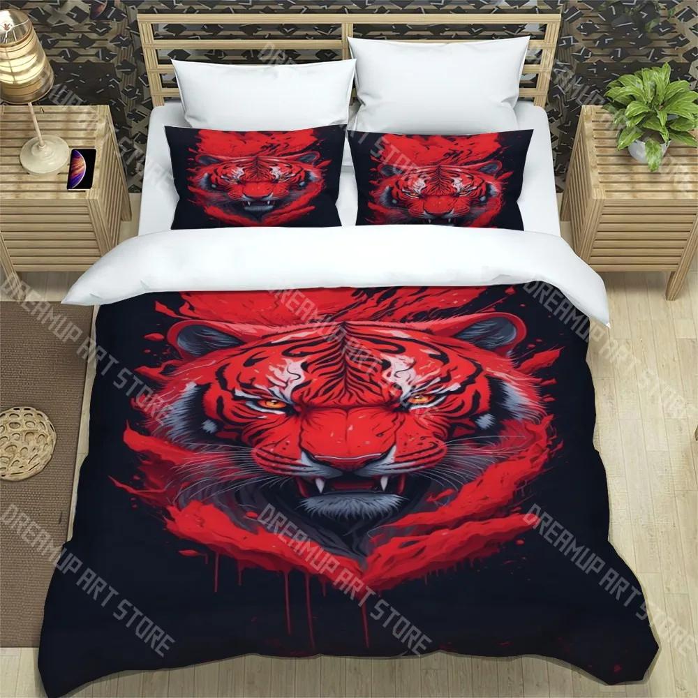 Tiger Tattoo Fashion Trendy Print Three-piece Set Suitable For Kids Or Adults Quilt Cover Pillowcase Bedding Set Birthday G