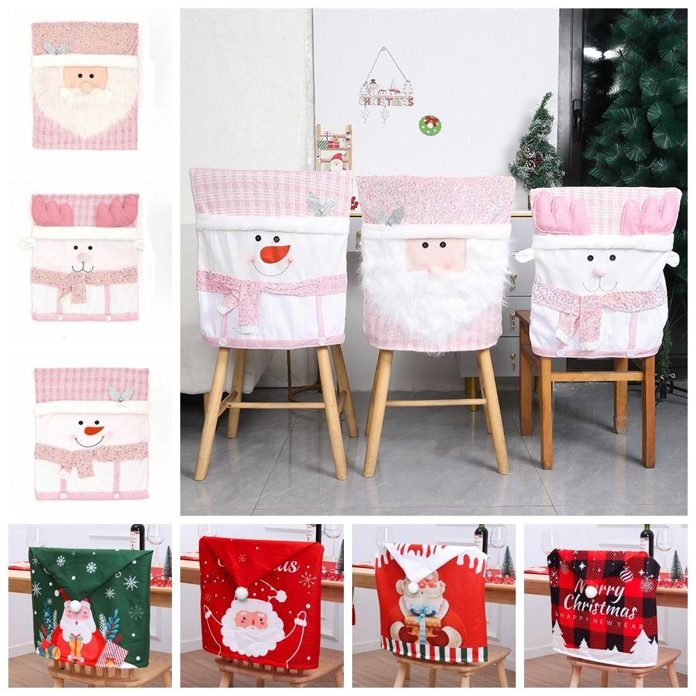 Reusable Snowman Christmas Chair Cover Elk Soft Xmas Dinner Chair Seat Cover Removable Pink Festival Table Decor Home Decoration