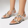 FOREADA Women Patent Leather Sandals Pointed Toe Thin High Heels Buckle Sexy Ladies Fashion Casual Shoes Summer Silver 46