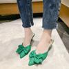 Fashion Spring and Summer Women's Shoes Korean Silk Satin Pointed Bow Tie Slippers Baotou Flat Heel Sets Semi Slippers