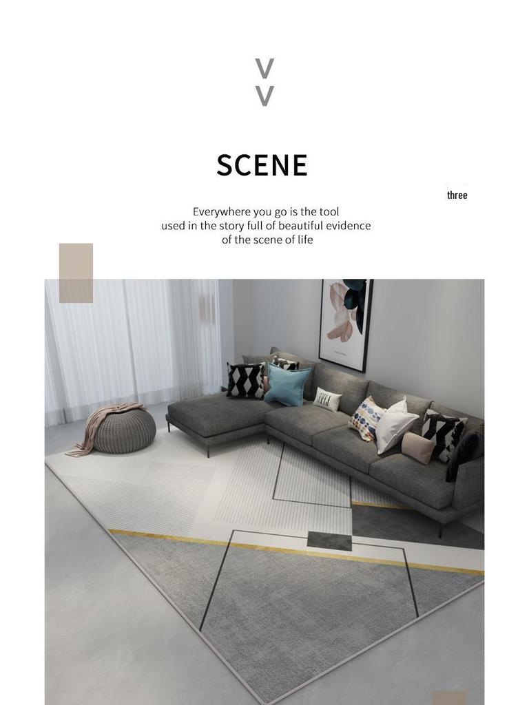 Нескользящий серый ковер Nordic: Универсальный легкий роскошный ковер для гостиной, спальни или использования у кровати.