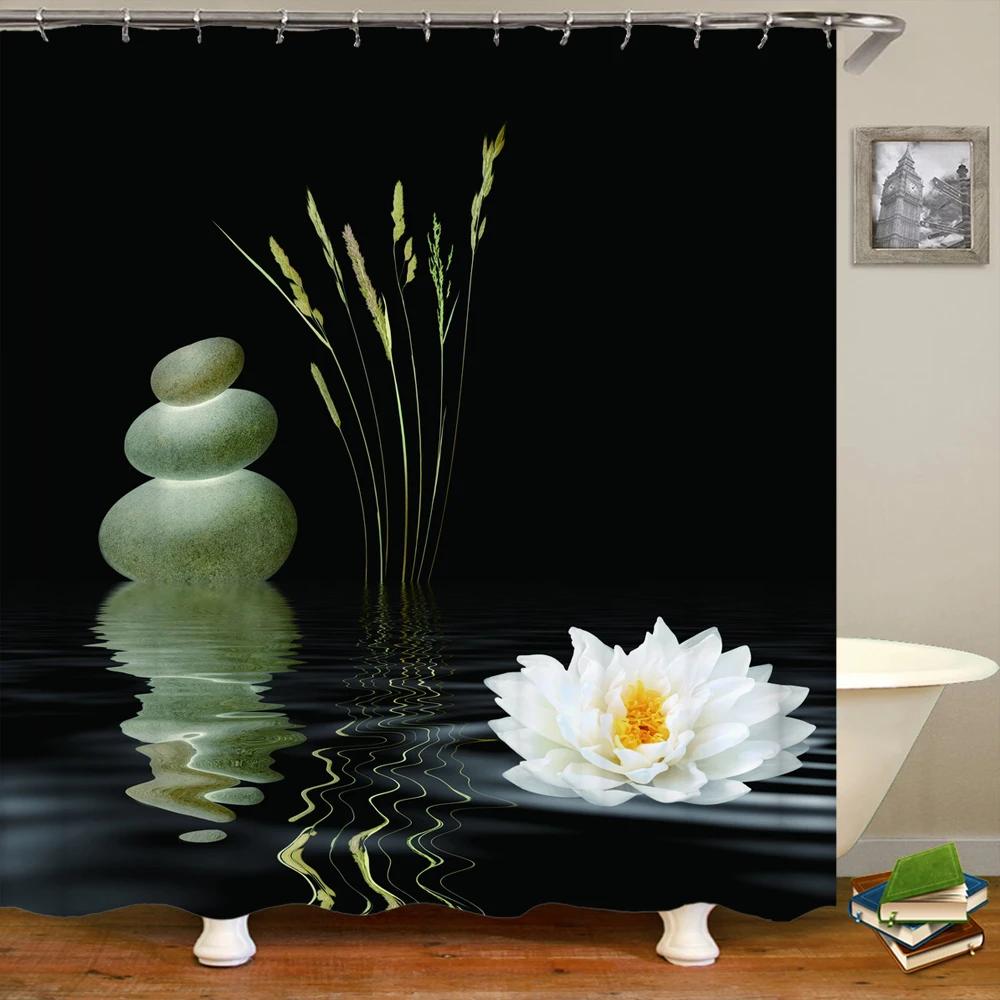 Занавеска для душа с цветочным принтом и галькой, водостойкая моющаяся декоративная занавеска для ванной комнаты, 3D занавеска для душа с крючком 240X180