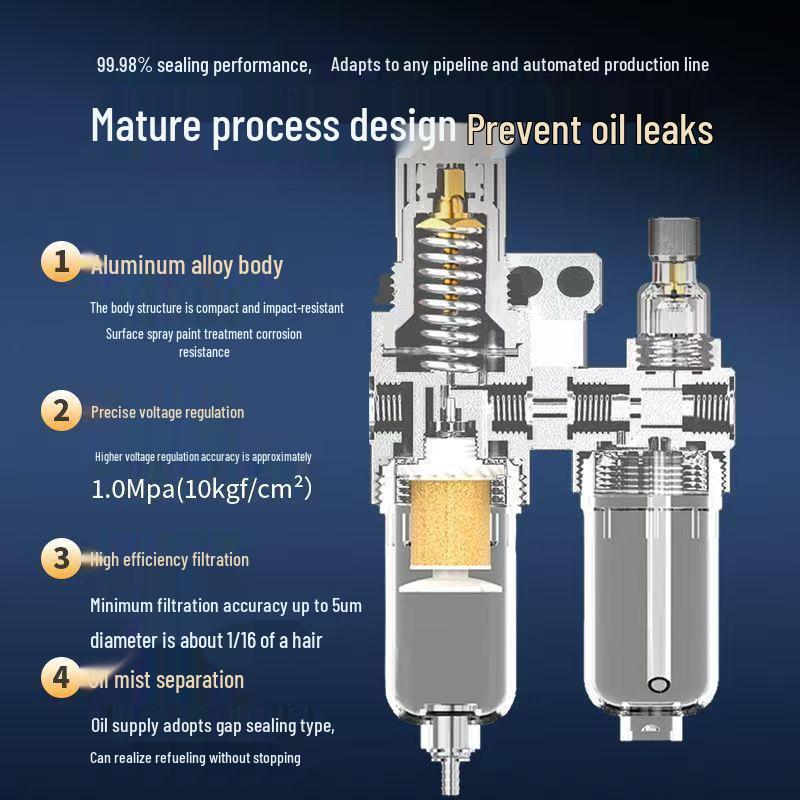 AFRAFC2000 Transparent High-Pressure Aluminum Alloy Pneumatic Regulator with Stainless Steel Air Pressure and Vacuum Water Separator Filter