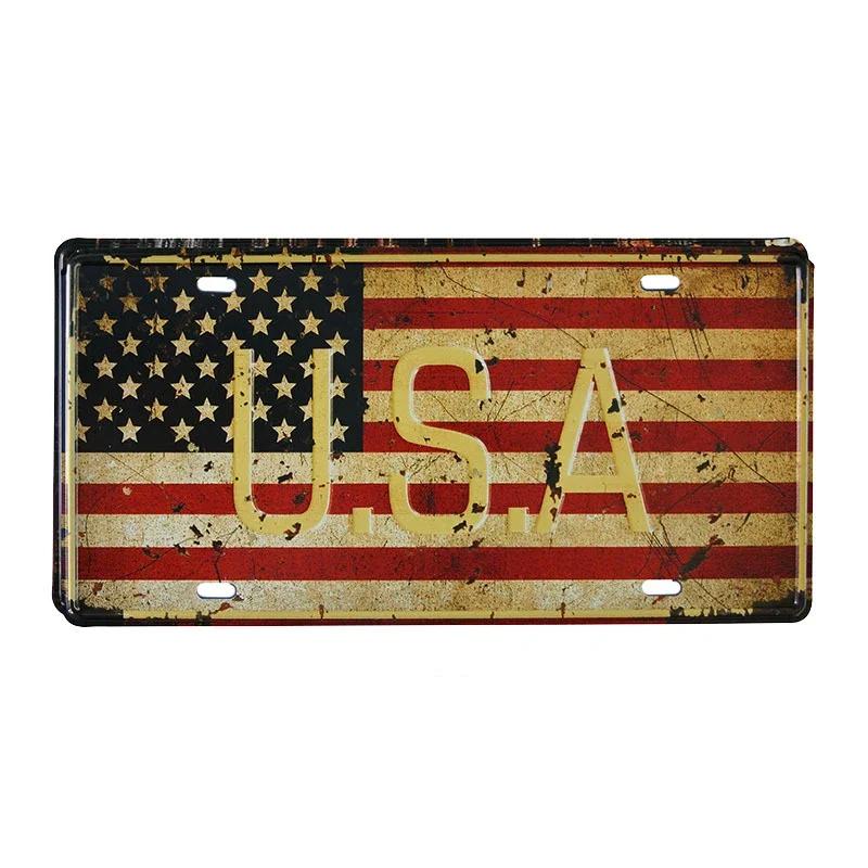 Canada Australia UK US National Flag Tin Sign Shabby Retro Car Plate License Iron Painting Metal Plaques Wall Decor For Bar Pub