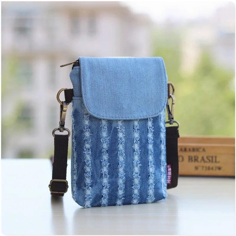 Denim 3-layer Women's Mini Messenger Mobile Phone Bag Case Shoulder Bag Purse Pouch Handbag Wallet Women's Bag Tote Bag