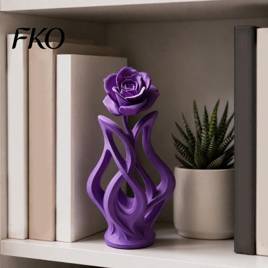 Space-saving Desk Decoration 3D Printed Rose Sculpture, Hollow Vase Floral Art Figurine with Matte Finish, Artistic Flower Sculpture Minimalist