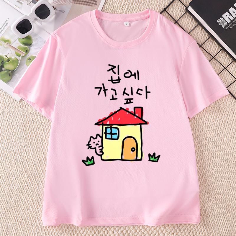 Korean Style TShirt Printed ShortSleeved Crew Neck Tee Cute Casual Streetwear Top For Unisex Unisex High Quality Clothes