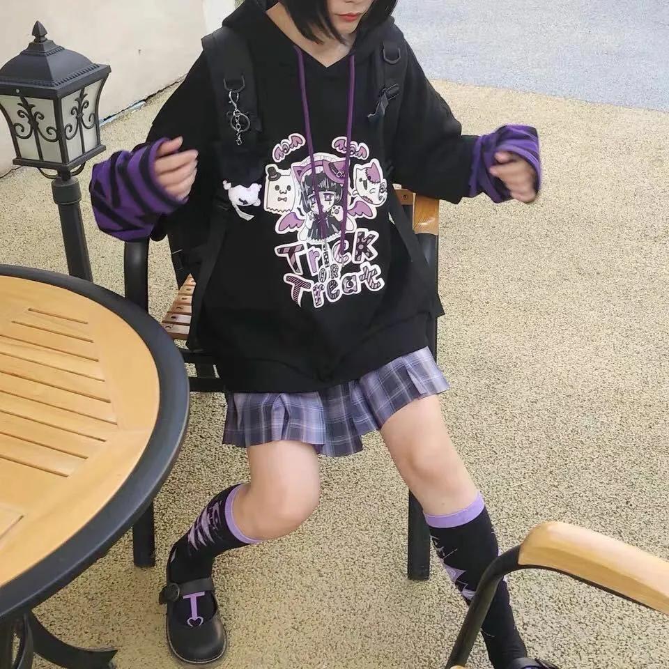 FiveFive Kawaii Hoodie Women Gamer Girl Black Hoodies Harajuku Anime Sweatshirt Women High Street Kpop Oversized Cute Pullovers Plus Size