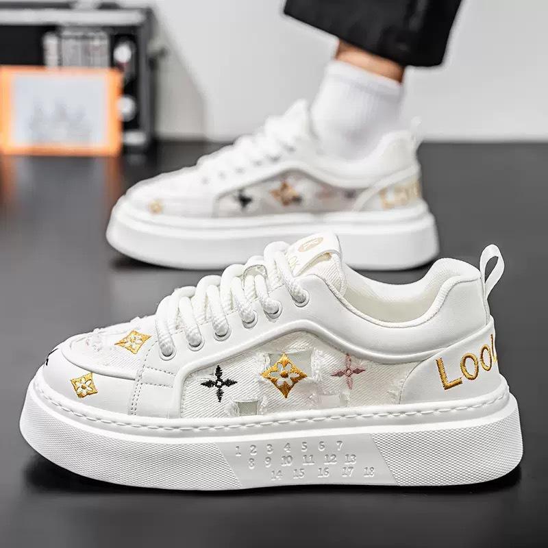 Летняя удобная и дышащая спортивная и повседневная обувь мужская на толстой подошве увеличивающая рост цветная универсальная с принтом повседневная обувь