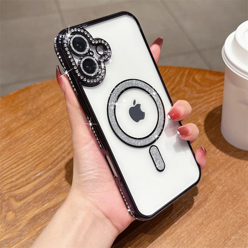 Блестящий магнитный чехол с алмазной рамкой для iPhone 16, 15 Plus, 14, 13 Pro Max, 12, чехол для Samsung Galaxy A56, A36, A26, A16, A55, A35, A25, A15, A54, A34, S25, S24, чехлы