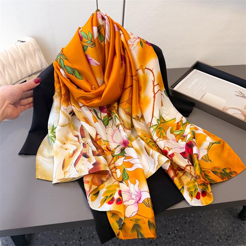 Luxury Print Large Shawl Wraps Silk Scarf Women Fashion Brand Satin Headband Hijab Bandana Turban Foulard Summer Beach Stoles