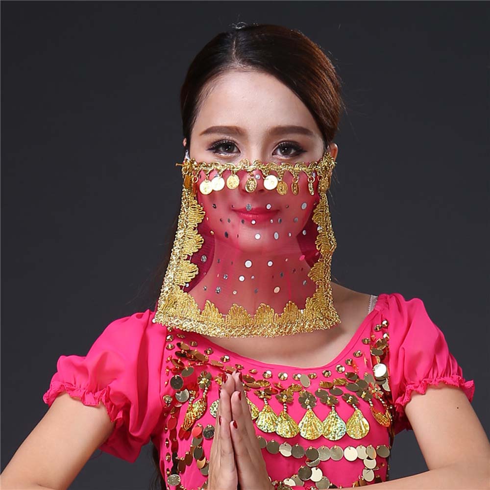 Indian Dance Sequins Women Performance Accessories Rhinestone Face Veils Mesh Belly Dance Costumes