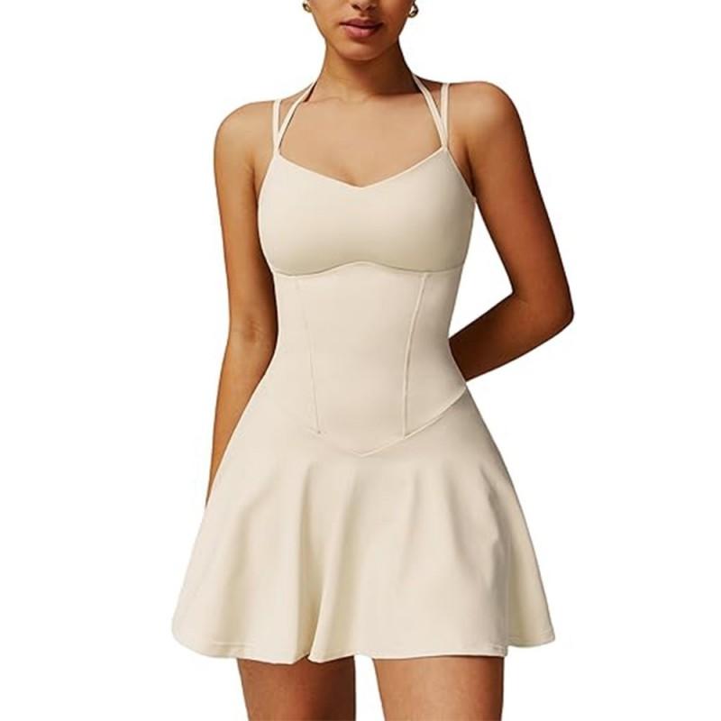 Womens Seamless Yoga Tennis Skort With Built-in Pad Anti-See-Through Sport Short Dress Gym Running Badminton