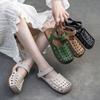 Fashion GKTINOO 2025 Spring Summer New Genuine Leather Flat Sandals Round Toe Hollow Retro Style Comfortable Soft Women's Shoes