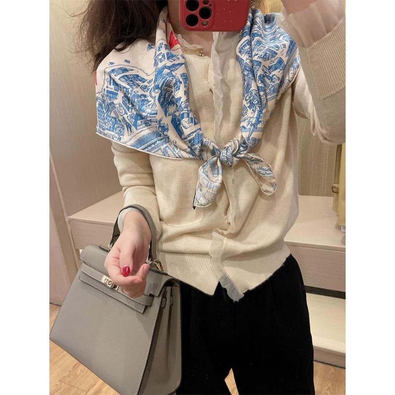 City Of Horses Xiuzhi Same Silk Scarf 90 Twill Silk Square Scarf Mulberry Silk Silk Scarf Spring And Summer Small Shawl Women'S Silk Scarf