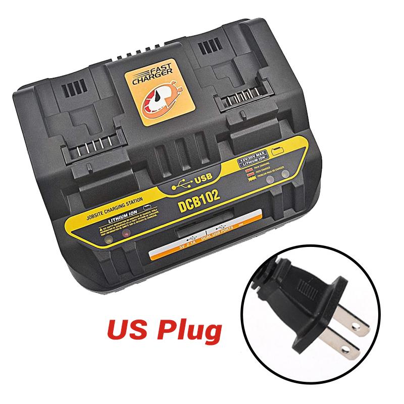 NEW Fast Charging DCB102 Li-ion Battery Charger For DeWalt 12V 14.4V 18V 20V DCB105 DCB200 Double Charging Postion with USB Port