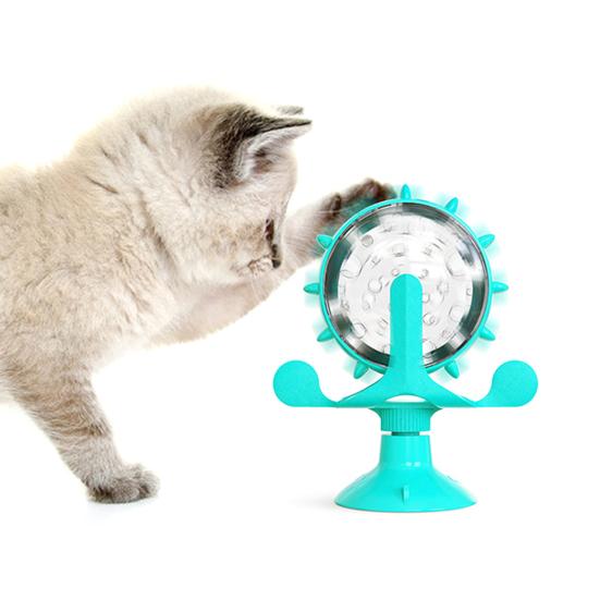 Интерактивная игрушка-дозатор для кошачьих лакомств, вращающаяся на 360 градусов, ветряная мельница, медленная кормушка для кошек с присоской, игрушка для предотвращения утечки корма для домашних кошек