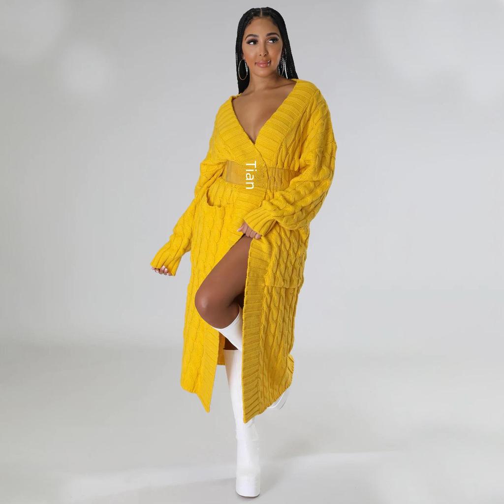 Женское сексуальное пальто-свитер с длинным рукавом в европейском и американском стиле - мода осень/зима