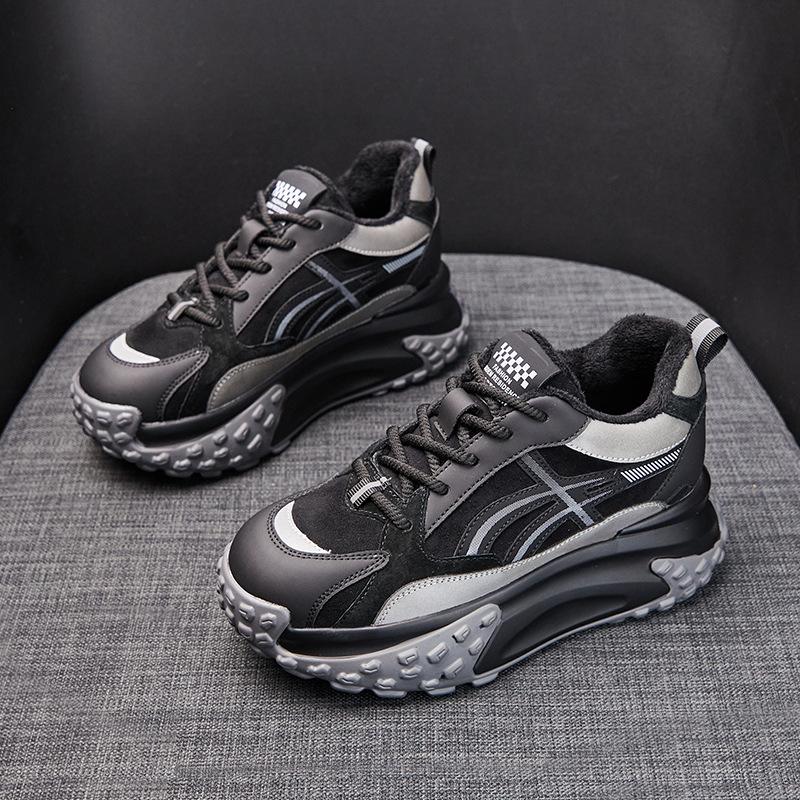 Платформенные кроссовки для папы, женские зимние кожаные кроссовки-хлебушки, с внутренней высотой, на бархатной подкладке, повседневные спортивные кроссовки Forrest Gump