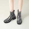 Microfiber Snake Pattern Upper Square Toe Thick Heel Side Zipper New Short Boots Roman Style Snake Skin Fine Grid Pattern Boots