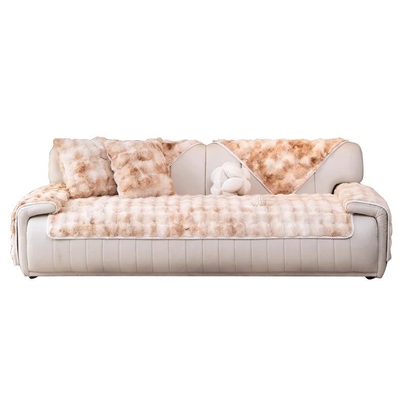 Winter Rabbit Plush Sofa Cushion Thickened Seat Cushion Non-Slip High-End All-Inclusive Leather Sofa Cover Straight Row Sofa Cover