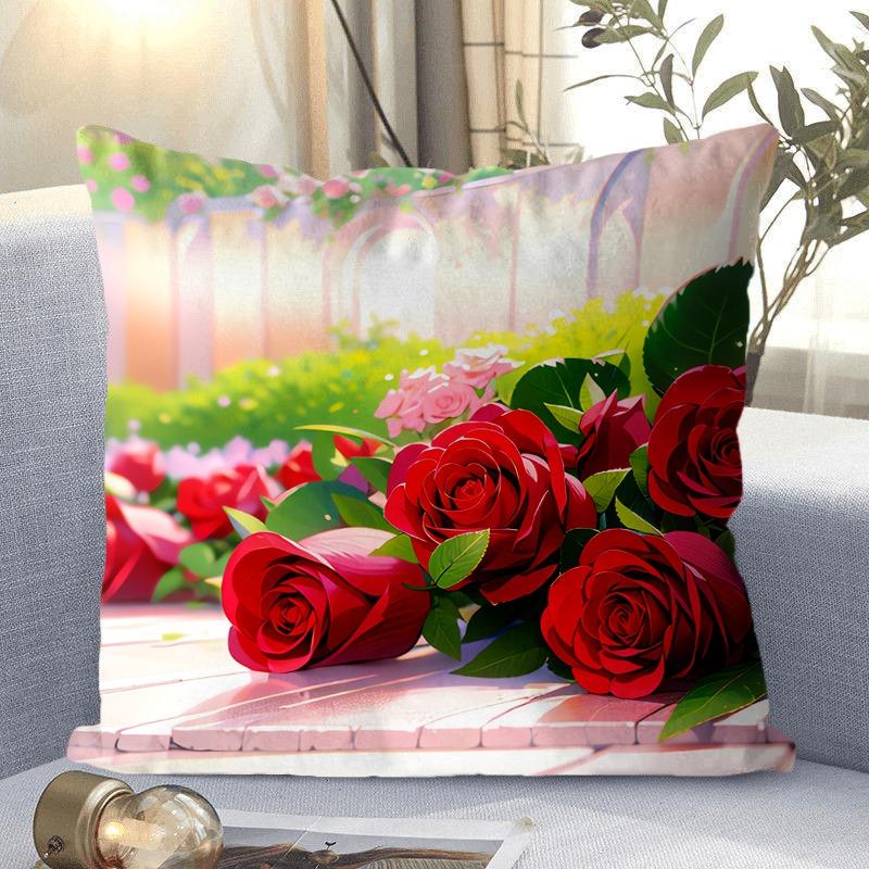 Декоративная наволочка с рисунком розы для гостиной, спальни, квадратная наволочка с подушкой