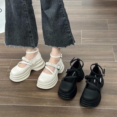 Французские туфли Мэри Джейн женские лето 2025 новые толстый каблук высокий каблук одинарные туфли небольшая высота платформы маленькие кожаные туфли