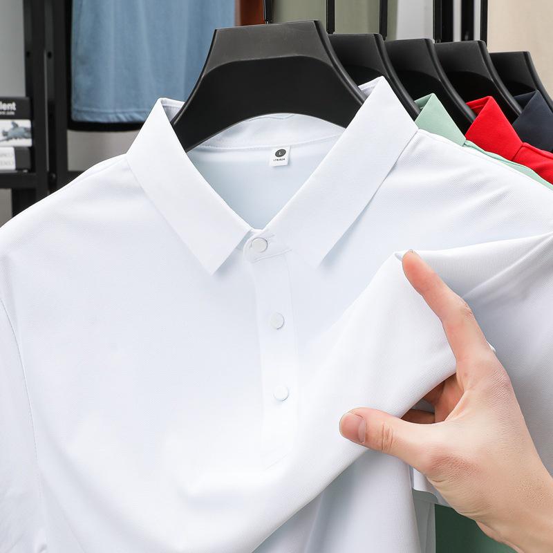 Мужская летняя рубашка-поло в стиле business casual из ледяного шелка с эластичной тканью, не требующей глажки
