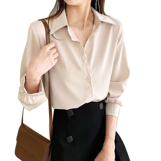 Женская рубашка однобортного цвета с отложным воротником, кардиган больших размеров с длинными рукавами, мягкая повседневная блузка с длинным рукавом, женский топ