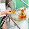 Gold Tea Cup Storage Plate with Handles Fruit Tray New Round Storage Tray  Living Room