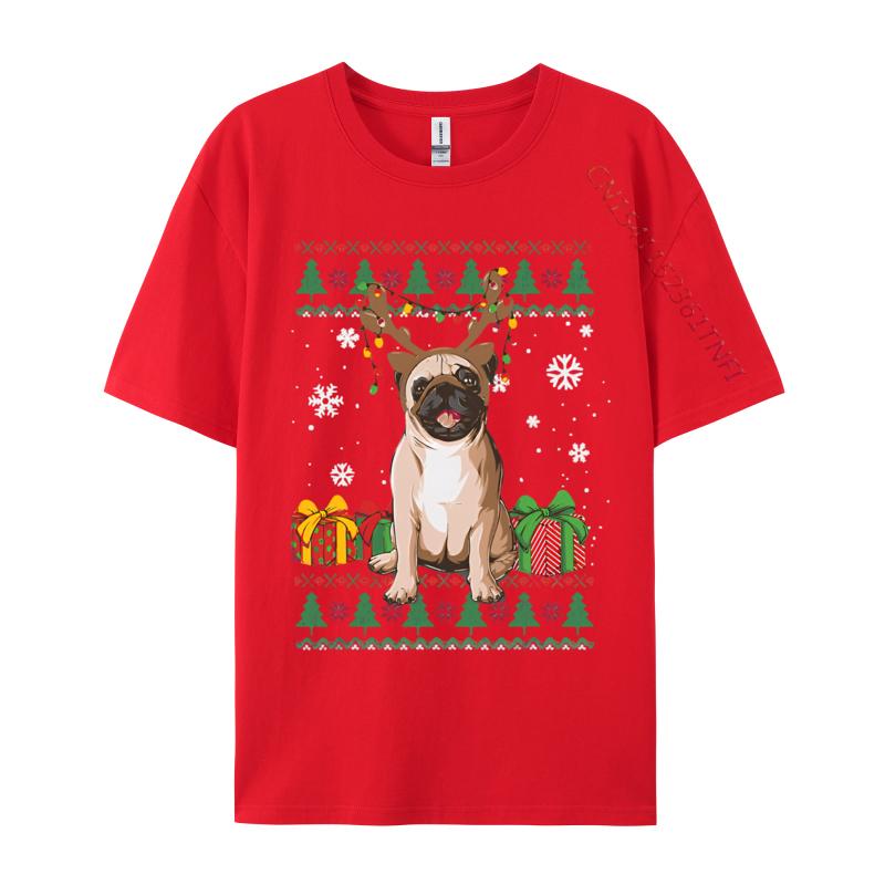 Boy Prevalent Europe Tops Shirts Cotton T Shirts Preppy Style Funny Pug Christmas Ugly Dog Xmas Tshirt Designer T Shirt Men