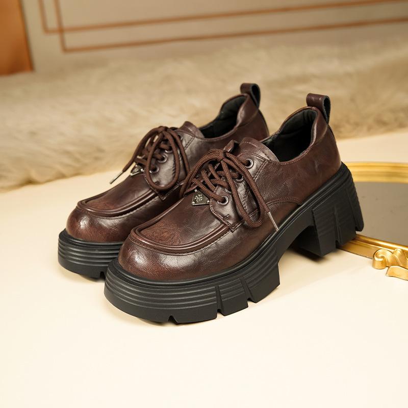 Кожаные туфли на плоской подошве для женщин Huizhou, виноградные, такие же, маленькие кожаные туфли, черные, со шнуровкой, осенне-зимние, новые туфли на платформе