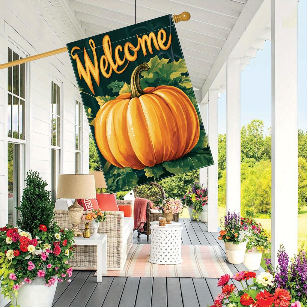 Autumn Harvest Welcome Garden Flag Double-Sided Polyester Decorative Flag for Outdoor, Lawn, Patio - Durable, No Electricity Needed, Fall Pumpkin Des
