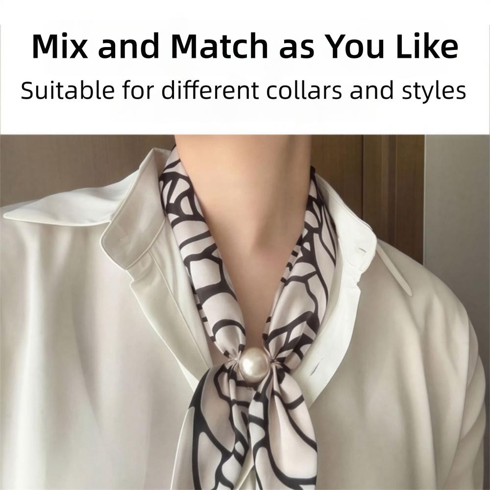 No Tie Silk Scarf Magnetic Pearl Buckle Women Neckerchief Sun Protection Satin Neck Scarf  Summer