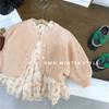 Детский корейский мохеровый вязаный кардиган с рукавами-пузырями и платье с цветочным воротником-стойкой