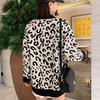 Свободный свитер с круглым вырезом и леопардовым принтом, женский эластичный вязаный нижний свитер с длинными рукавами, пуловер, женский, весна-осень 2020