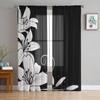 Цветочные черно-белые прозрачные шторы для гостиной, прозрачный тюль, декор для окон, спальни, кухни, домашний декор, вуаль, шторы