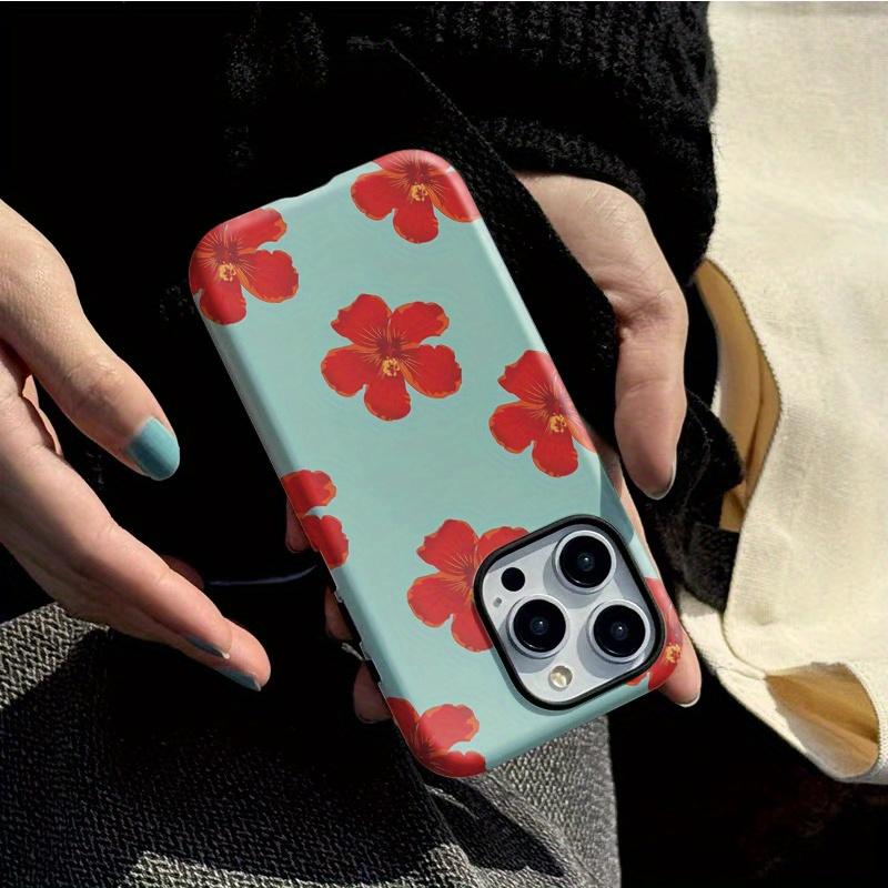 Clmj Красный Цветок Стильный Роскошный Чехол для Телефона для iPhone 16 15 14 13 12 11 X XS XR XSMAX 7 8 Pro Max Plus Двухслойная Задняя Крышка