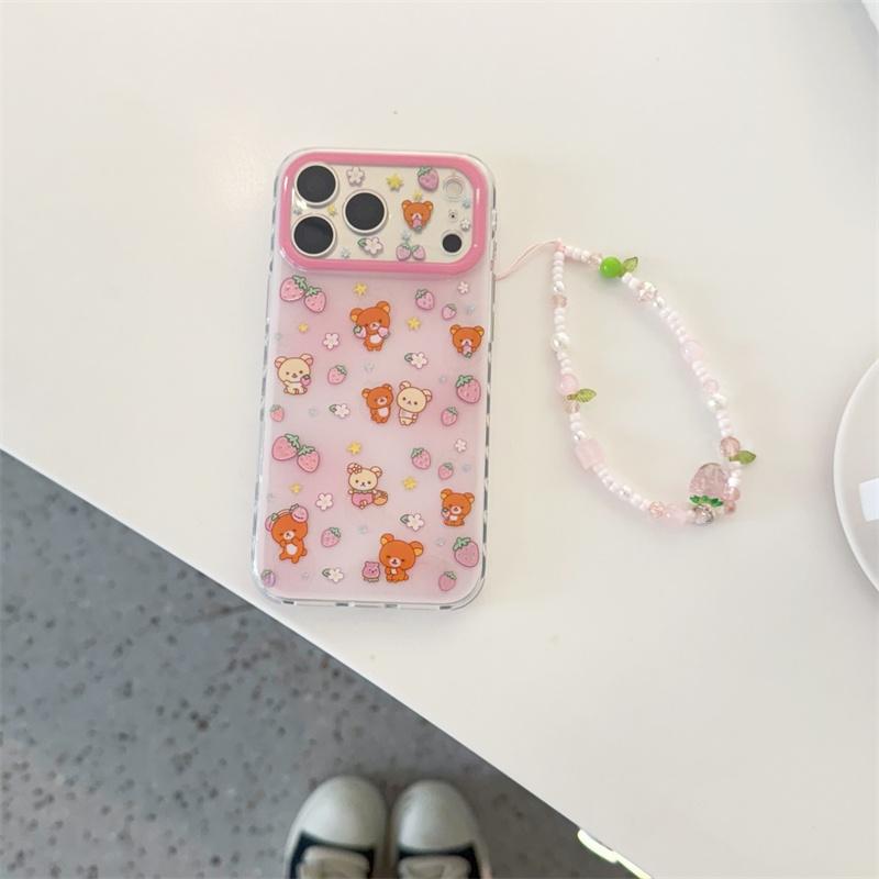 Новый ударопрочный чехол 2026 года для iPhone 15 16 17 Pro Max с принтом клубники и клубничным бусинным ремешком на запястье, с большим прозрачным окошком