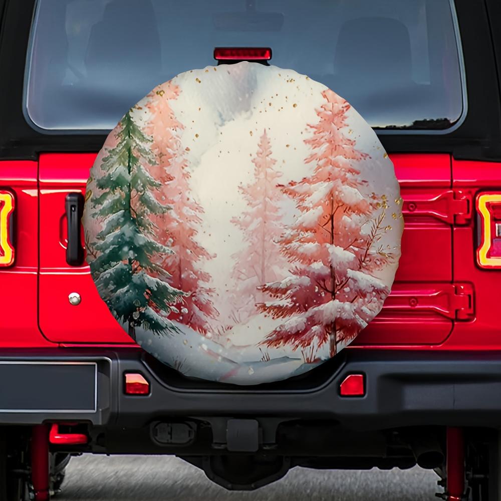 One Piece Of 2D Flat-Printed Tire Cover Featuring A Winter Pine Tree Forest Design Made Of Polyester Fabric, Suitable For Christ