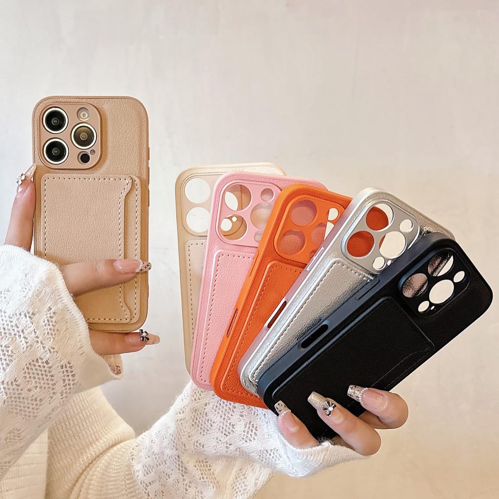 Чехол-кошелек из однотонной кожи личи для iPhone 16 15 14 13 12 Mini 11 Pro X XS XR Max 8 7 Plus с отделением для карт и защитным чехлом