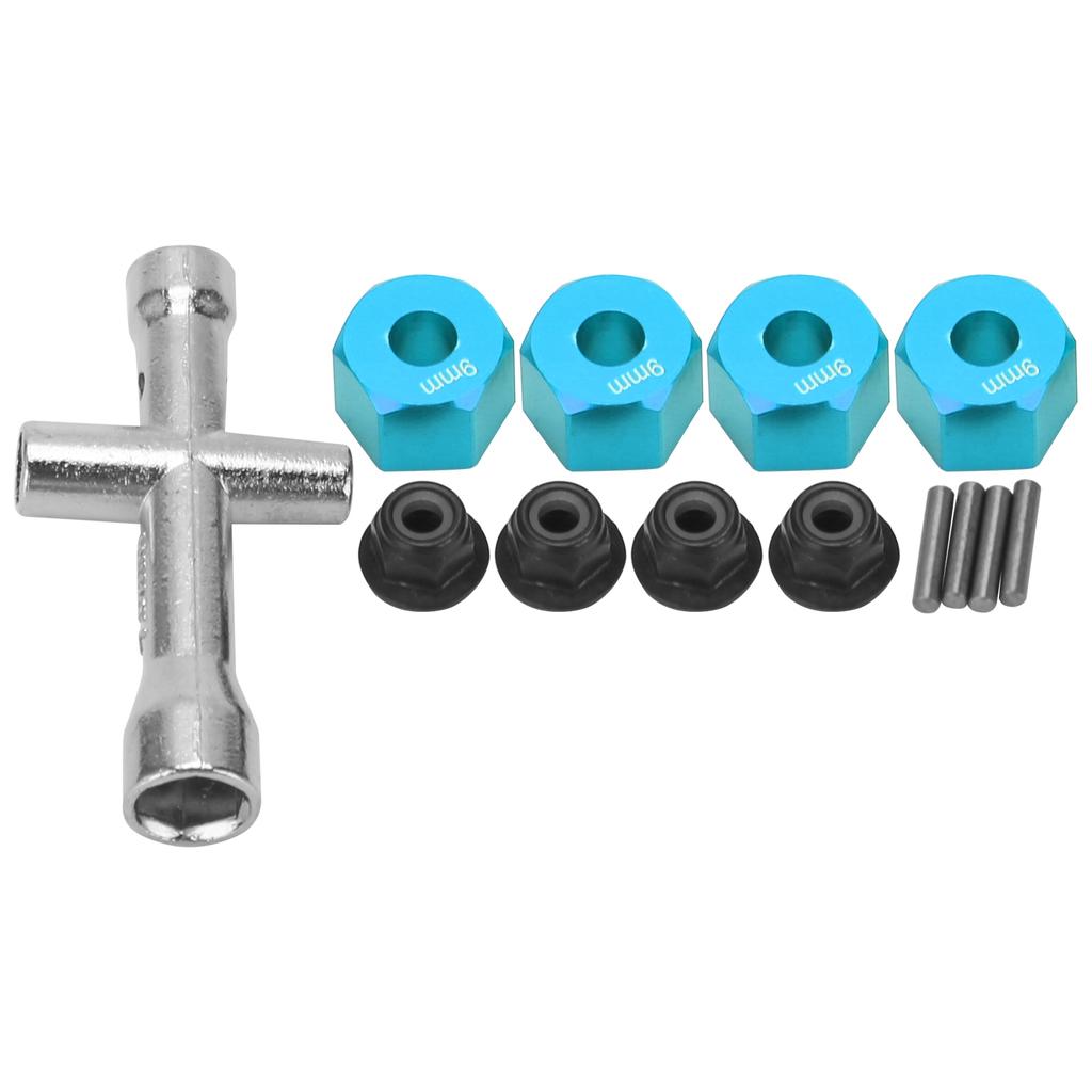 12mm Wheel Hex Hub Adapter 9mm Thick M4 Flange Lock Nuts Cross Wrench Set for 1 10 RC CarBlue