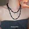 Meier Y2k glass beaded cross pendant necklace - dark aesthetic, unique design, choker style