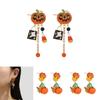 Whimsical Long Pumpkin Earrings For Halloween Featuring Cute Cartoon Characters In Alloy