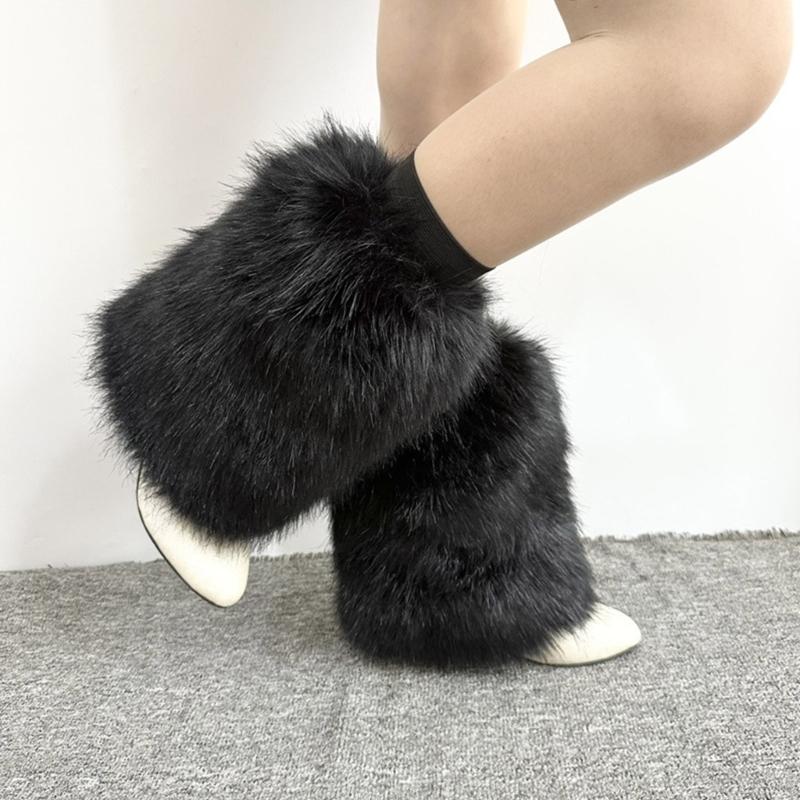 Women Furs Leg Warmer Winter Furry Long Boot Cuffs Fuzzy Shoe Cover Party Costume for Holiday Festival Performances Play