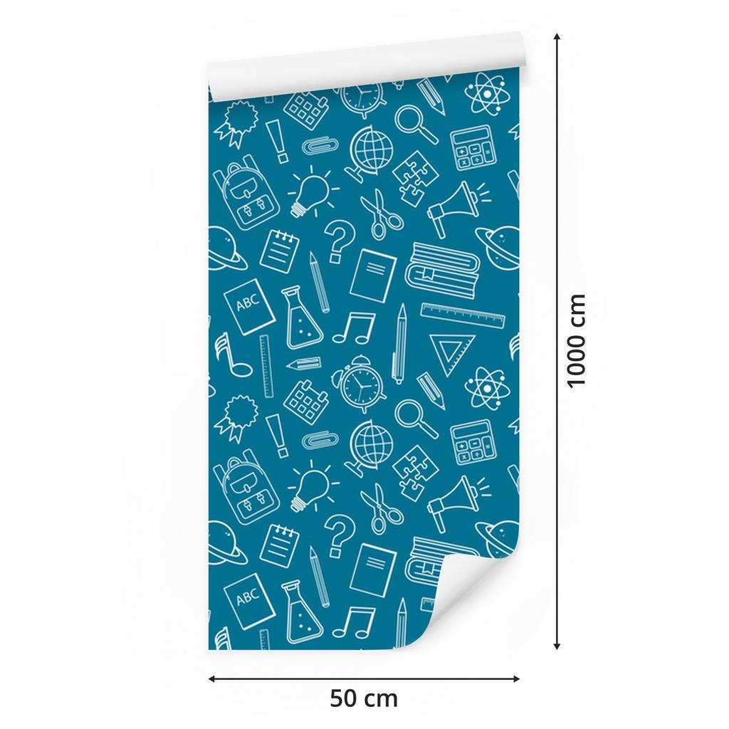 Wallpaper School Supplies turquoise background, turquoise center 50x1000