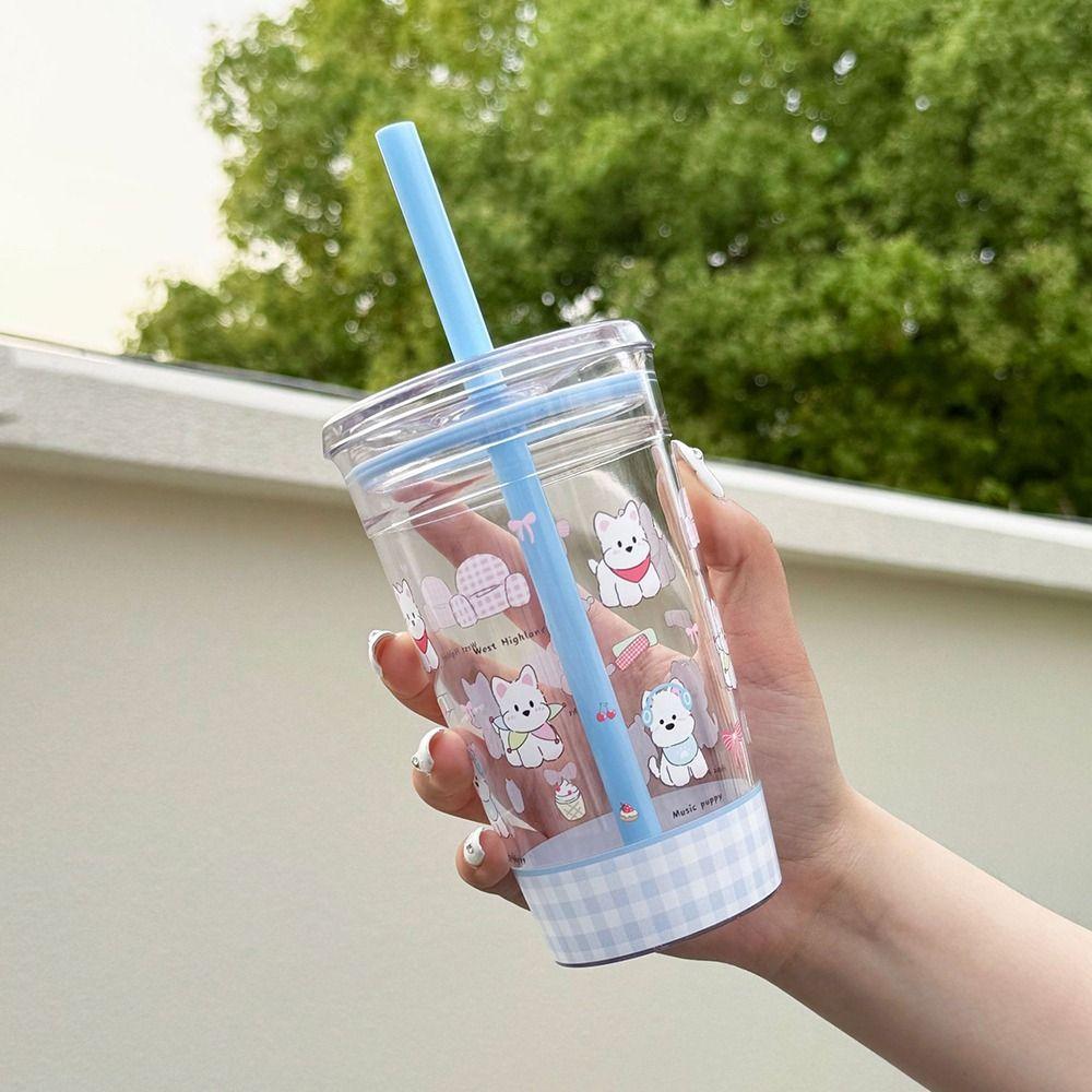 450ML Straw Cup Transparent Water Cup Cute Water Bottle Home Office