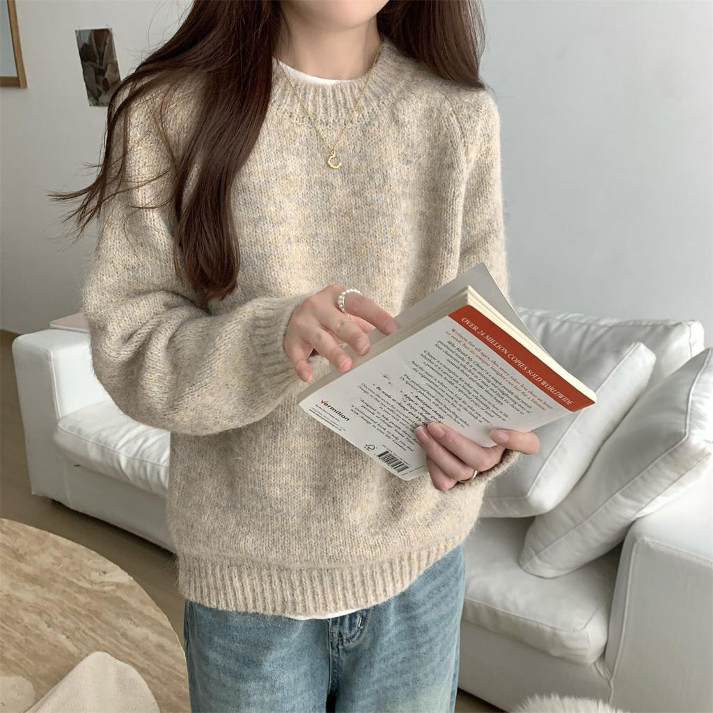 Повседневный пуловер с круглым вырезом для женщин Свободный свитер с длинными рукавами для женщин Однотонный вязаный свитер для осени и зимы