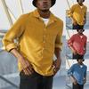 Men'S And Winter Casual Fashion Solid Color Button Corduroy Long Sleeve Lapel Shirt Casual Loose Fashion Shirt