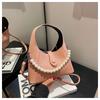 Chic Simple Solid Color Pearl Chain Tote Bag For Trendy Summer Casual Outfits